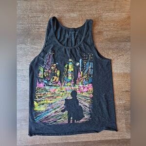 Threadless "the city that never sleeps" bright colored Banksy style art tank top